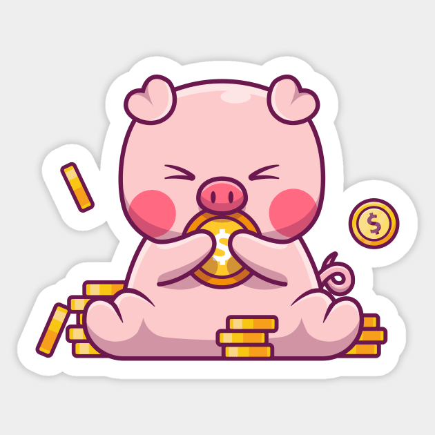 Cute pig with gold  coin Sticker by Catalyst Labs